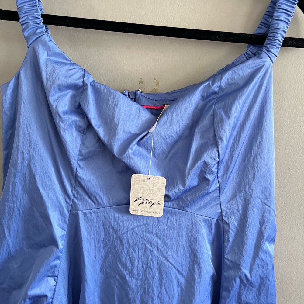 NWT Free People ALINDA Midi Off-Shoulder Dress w/Pockets Blue Iris Gown Nylon - Picture 9 of 12